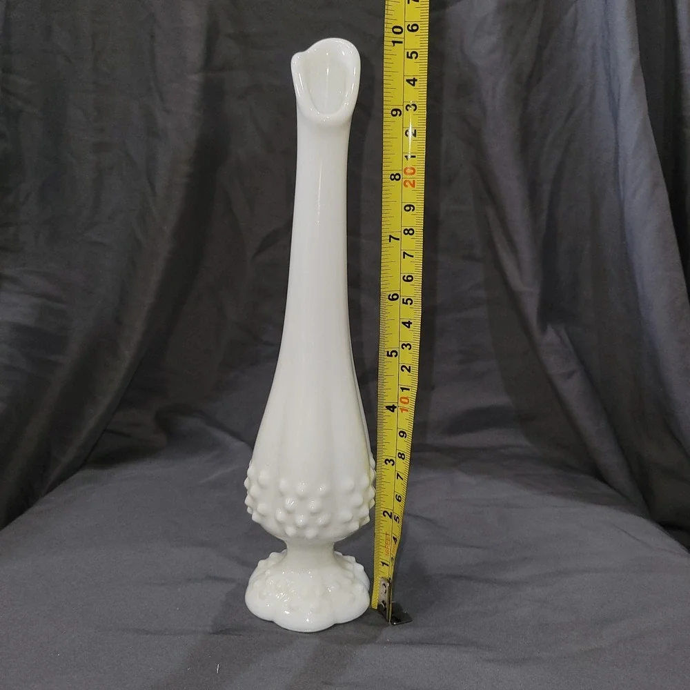 Vintage Fenton Milk Glass Hobnail Swung Vase